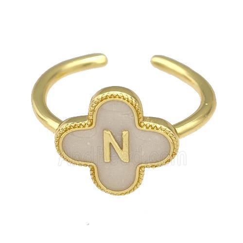 Copper Clover Rings Letter-N Painted Gold Plated