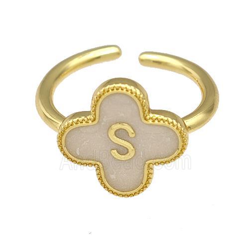 Copper Clover Rings Letter-S Painted Gold Plated