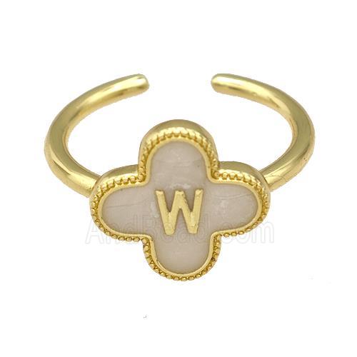 Copper Clover Rings Letter-W Painted Gold Plated