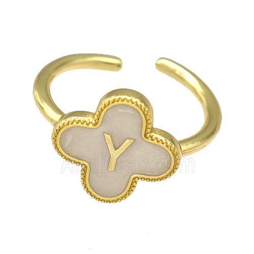 Copper Clover Rings Letter-Y Painted Gold Plated