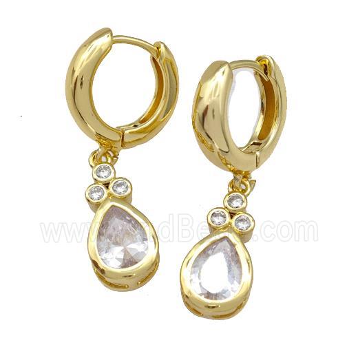 Copper Hoop Earrings Pave Zircon Teardrop Gold Plated