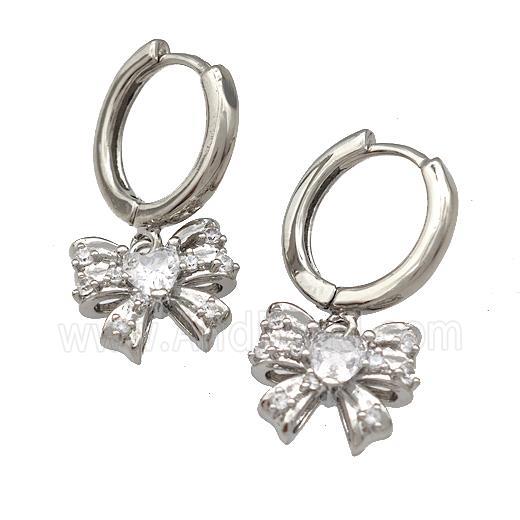 Copper Bow Hoop Earrings Pave Zircon Platinum Plated