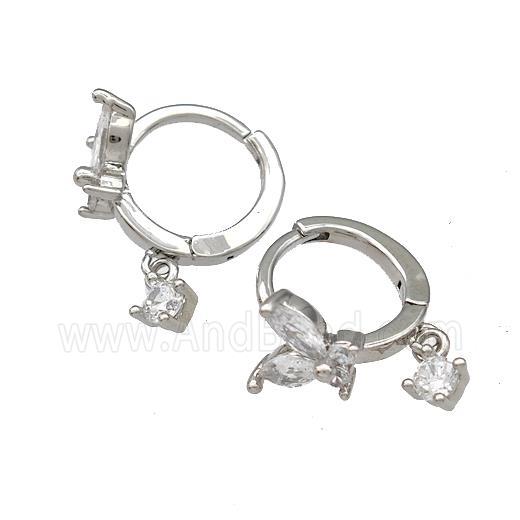 Copper Butterfly Hoop Earrings Pave Zircon Platinum Plated