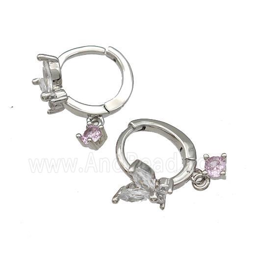 Copper Butterfly Hoop Earrings Pave Zircon Platinum Plated