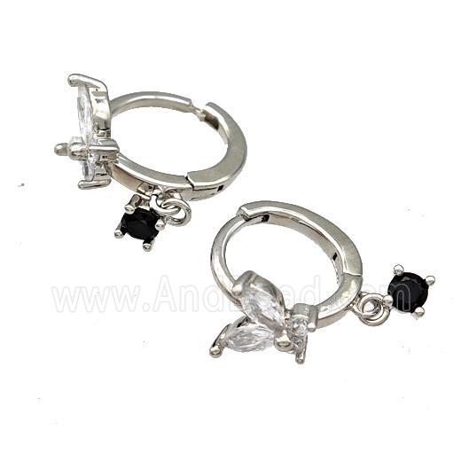 Copper Butterfly Hoop Earrings Pave Zircon Platinum Plated