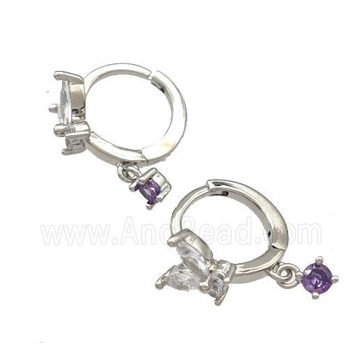 Copper Butterfly Hoop Earrings Pave Zircon Platinum Plated