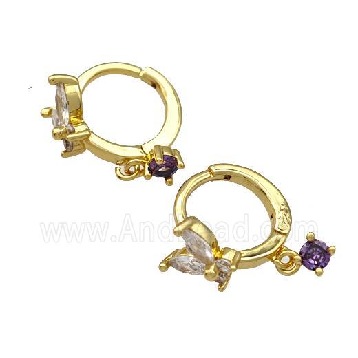 Copper Butterfly Hoop Earrings Pave Zircon Gold Plated