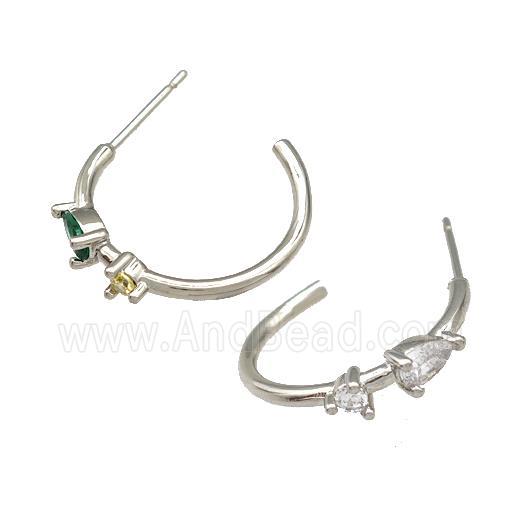 Copper Stud Earrings Pave Zircon Platinum Plated