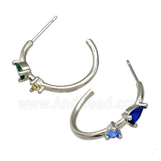 Copper Stud Earrings Pave Zircon Platinum Plated