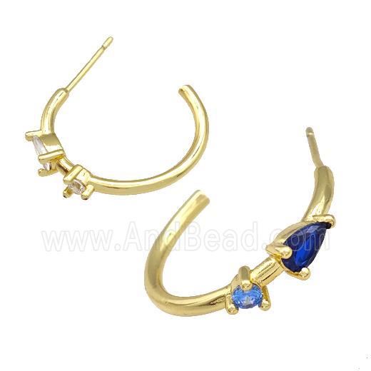 Copper Stud Earrings Pave Zircon Gold Plated