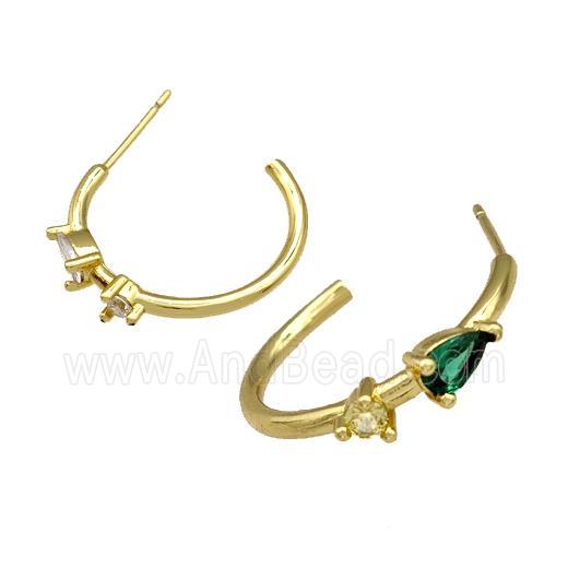 Copper Stud Earrings Pave Zircon Gold Plated