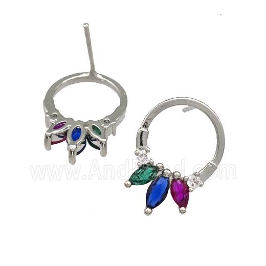 Copper Stud Earrings Pave Zirconia Platinum Plated