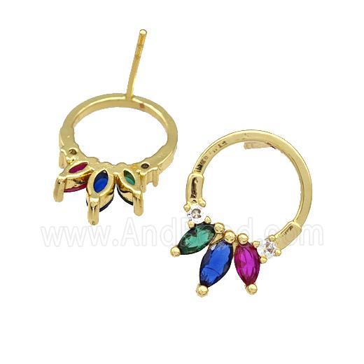 Copper Stud Earrings Pave Zirconia Gold Plated