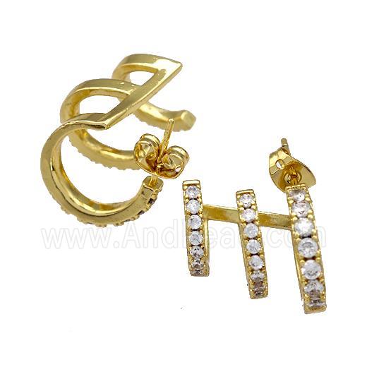Copper Stud Earrings Pave Zirconia Gold Plated