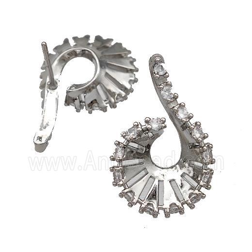 Copper Stud Earrings Pave Zirconia Spire Platinum Plated