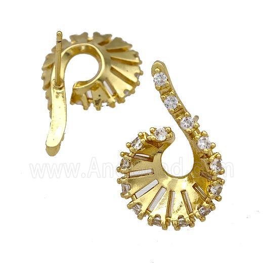 Copper Stud Earrings Pave Zirconia Spire Gold Plated