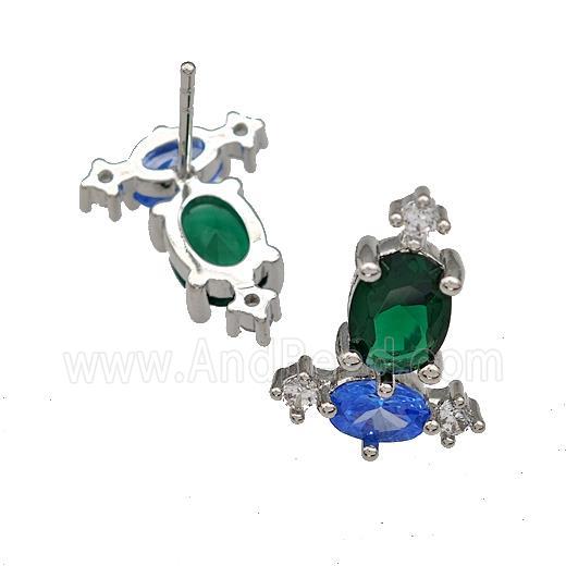 Copper Stud Earrings Pave Zircon Platinum Plated