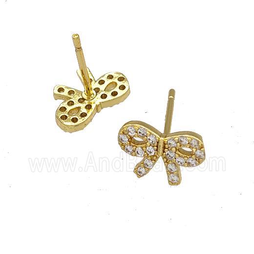 Copper Bow Stud Earrings Pave Zirconia Gold Plated