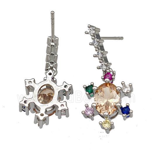Copper Tortoise Stud Earrings Micro Pave Multicolor Zirconia Platinum Plated