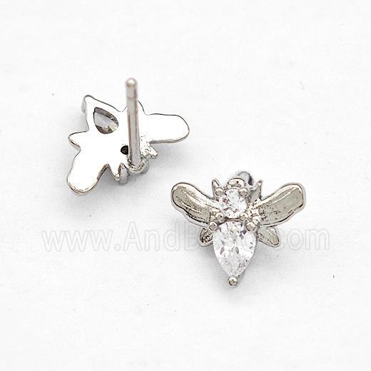 Copper Honeybee Stud Earrings Pave Zircon Platinum Plated
