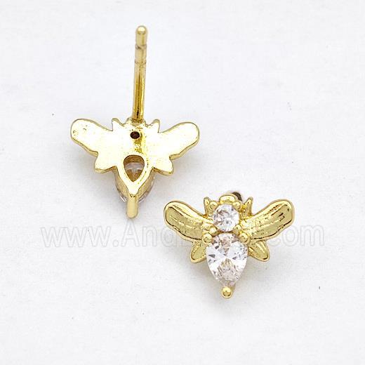 Copper Honeybee Stud Earrings Pave Zircon Gold Plated