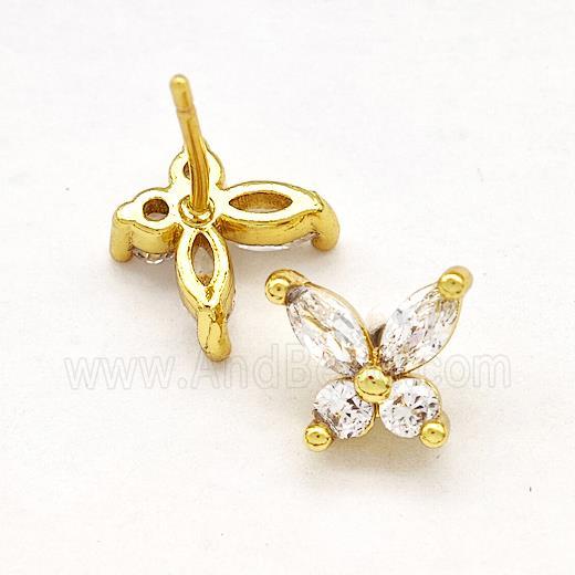Copper Butterfly Stud Earrings Pave Zirconia Gold Plated
