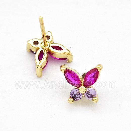 Copper Butterfly Stud Earrings Pave Zirconia Gold Plated