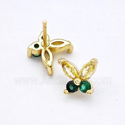 Copper Butterfly Stud Earrings Pave Zirconia Gold Plated