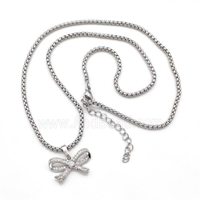 Copper Necklaces Bow Pave Zircon Platinum Plated