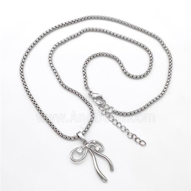 Copper Necklaces Bow Pave Zircon Platinum Plated