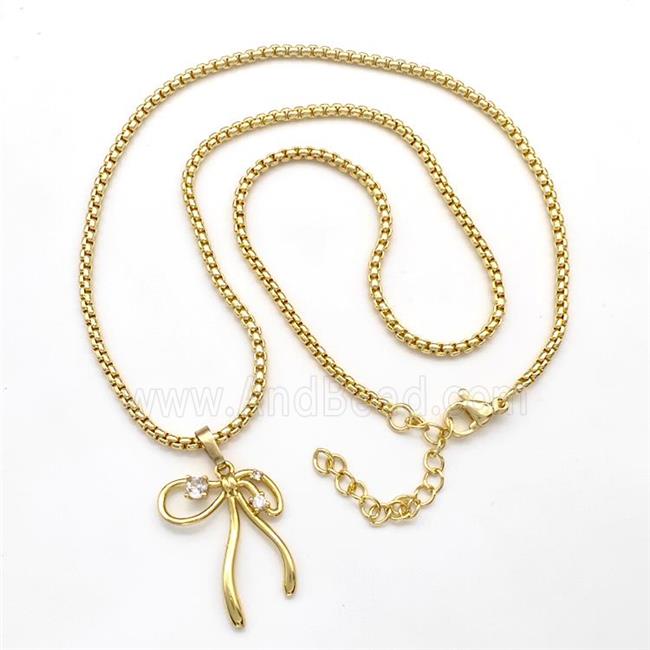 Copper Necklaces Bow Pave Zircon Gold Plated