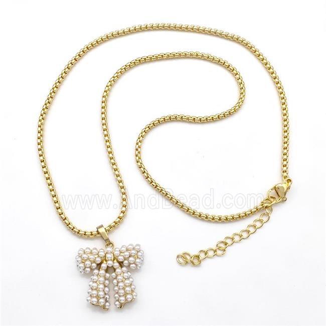 Copper Necklaces Bow Pave Pearlized Resin Gold Plated