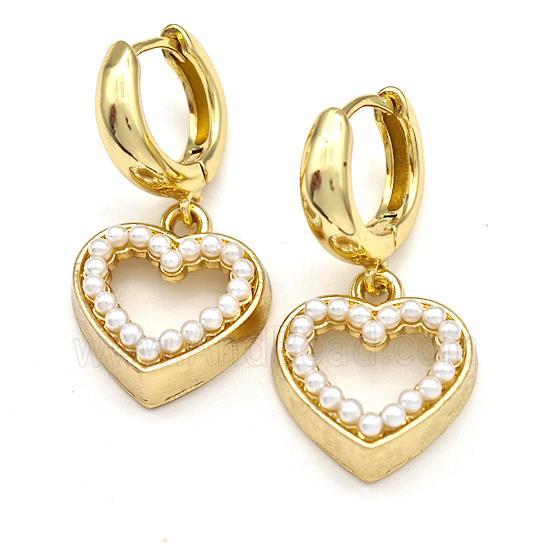 Copper Heart Hoop Earrings Pave Pearlized Resin Gold Plated