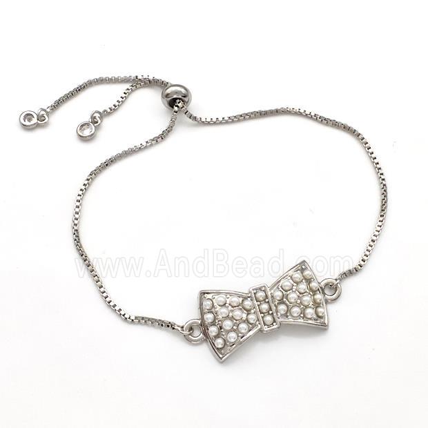Copper Bow Bracelets Pave Pearlized Resin Adjustable Platinum Plated