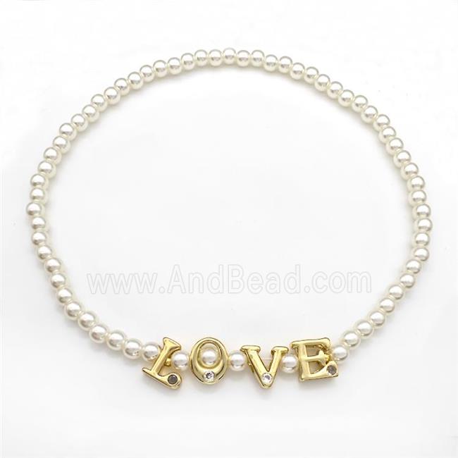 Pearlized Plastic Bracelets LOVE Stretchy Gold Plated