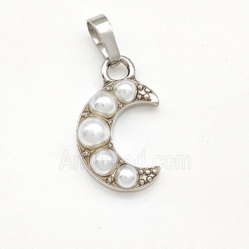 Copper Moon Pendant Pave Pearlized Resin Platinum Plated