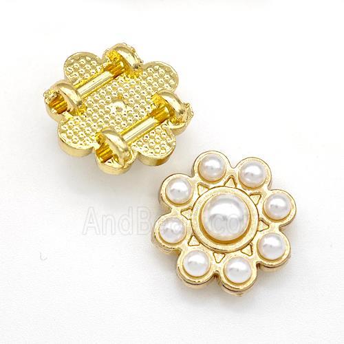 Copper Flower Beads Pave Pearlized Resin Gold Plated