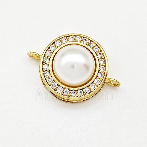 Copper Coin Connector Pave Pearlized Resin Zirconia Gold Plated