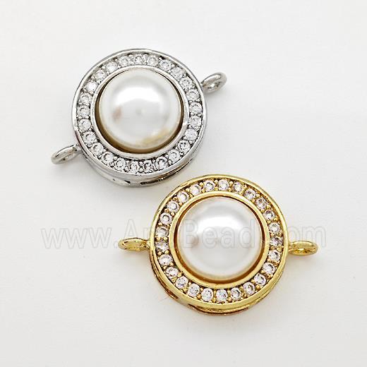 Copper Coin Connector Pave Pearlized Resin Zirconia Mixed