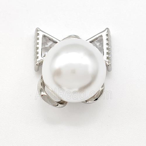 Copper Bow Pendant Pave Pearlized Resin Platinum Plated