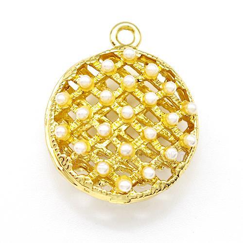 Copper Coin Pendant Pave Pearlized Resin Hollow Gold Plated
