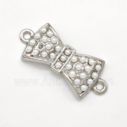 Copper Bow Connector Pave Pearlized Resin Platinum Plated