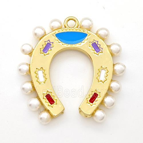 Copper Horseshoe Pendant Pave Pearlized Resin Gold Plated