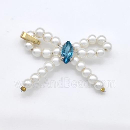 Copper Bow Pendant Pave Pearlized Resin Crystal Gold Plated
