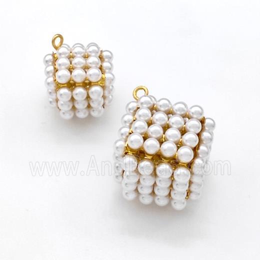 Copper Cube Pendant Pave Pearlized Resin Hollow Gold Plated