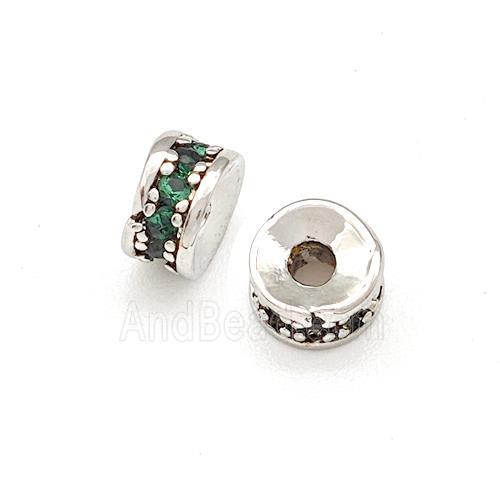 Copper Heishi Beads Pave Green Zirconia Platinum Plated