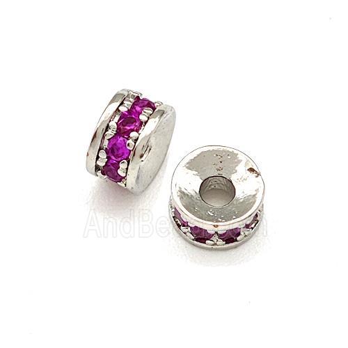 Copper Heishi Beads Pave Fuchsia Zirconia Platinum Plated