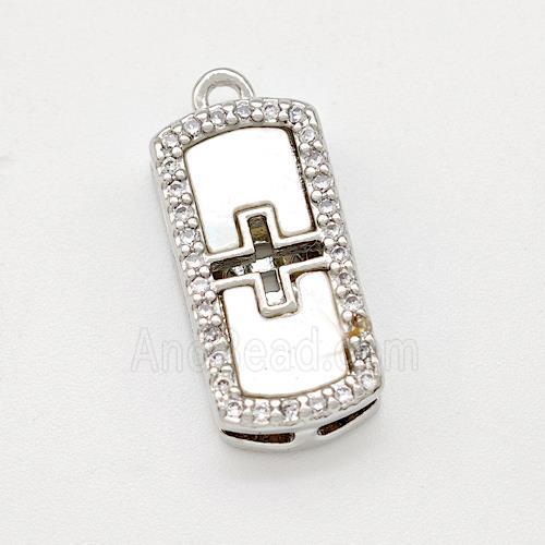 Copper Rectangle Pendant Pave Shell Zirconia Platinum Plated