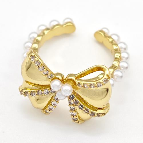 Copper Bow Rings Pave Pearlized Resin Zirconia Gold Plated