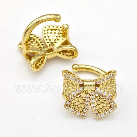 Copper Bow Clip Earrings Pave Zirconia Gold Plated